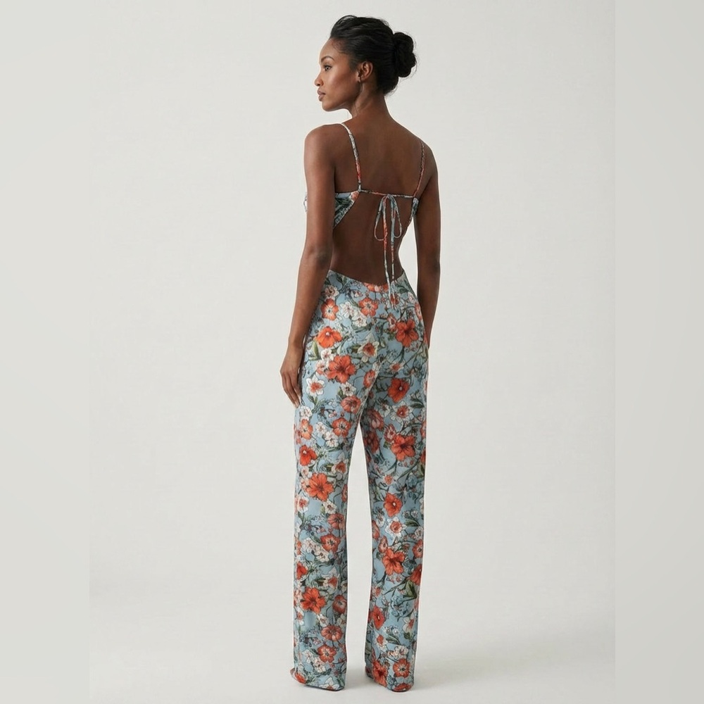 SALE! NWT Nasty Gal Floral Blue and Orange Strappy Back Jumpsuit, fully lined